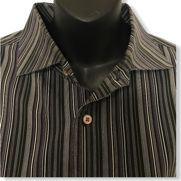 Bachrach Striped Dress Shirt 100% Cotton button front black gray white Size L - Picture 4 of 9